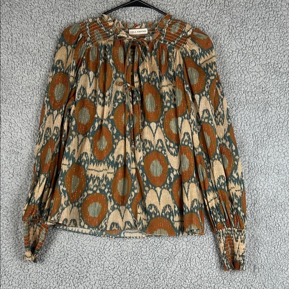 Ulla Johnson Tops - ULLA JOHNSON Long Sleeve Smocked Cuffs Double Lace Metallic Threads Size 8